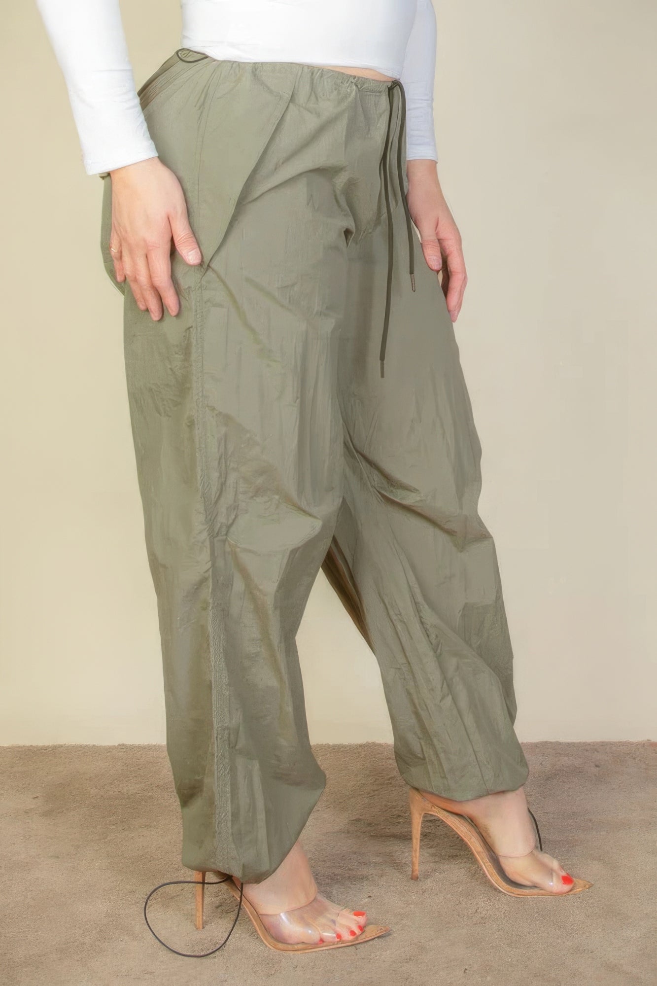 Plus Size Drawstring Parachute Pants