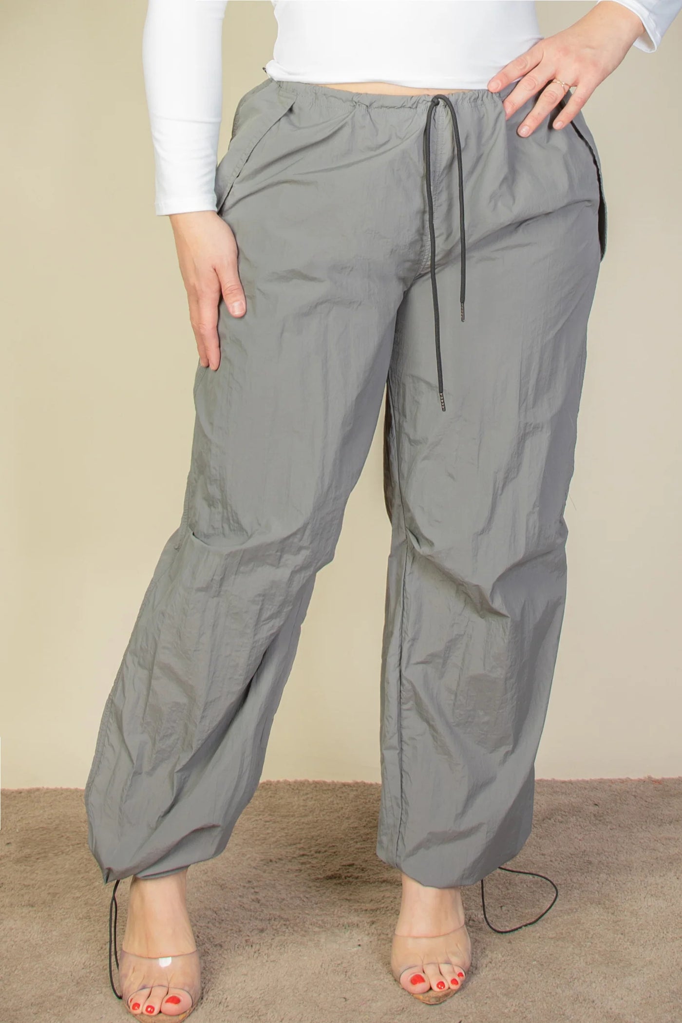 Plus Size Drawstring Parachute Pants