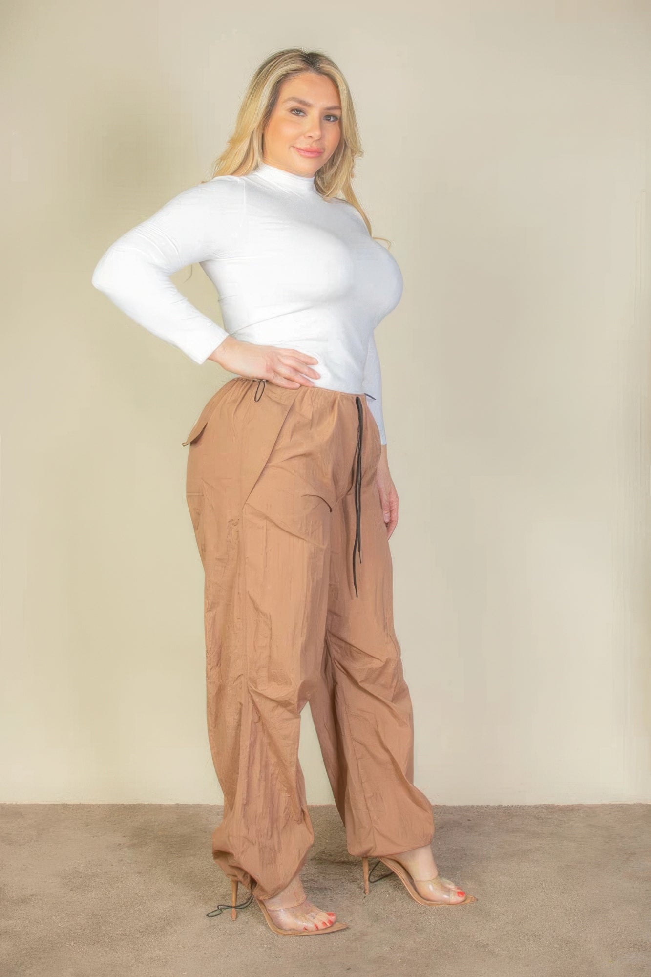 Plus Size Drawstring Parachute Pants