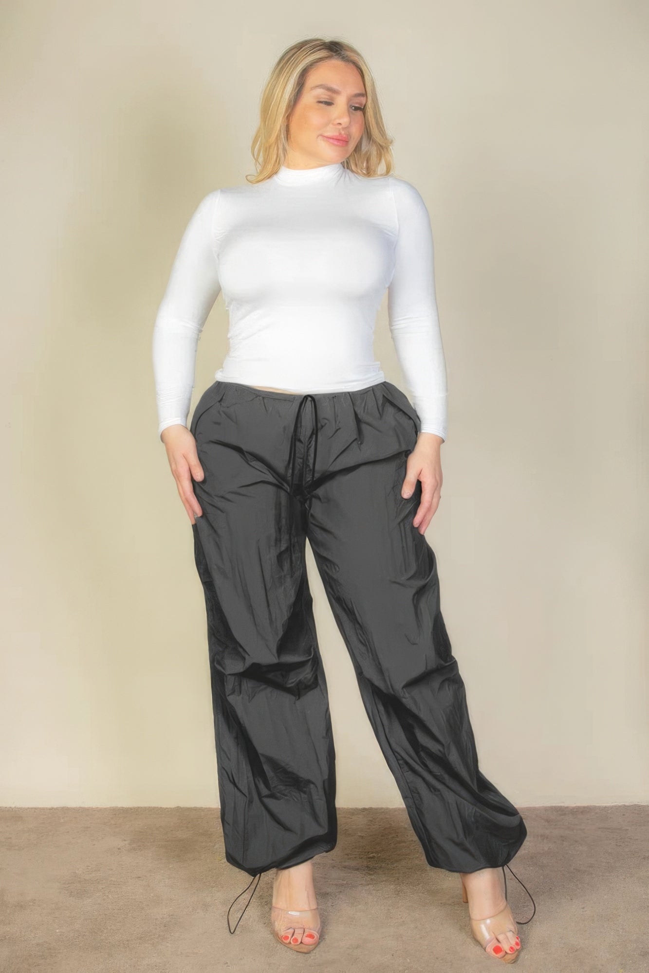 Plus Size Drawstring Parachute Pants