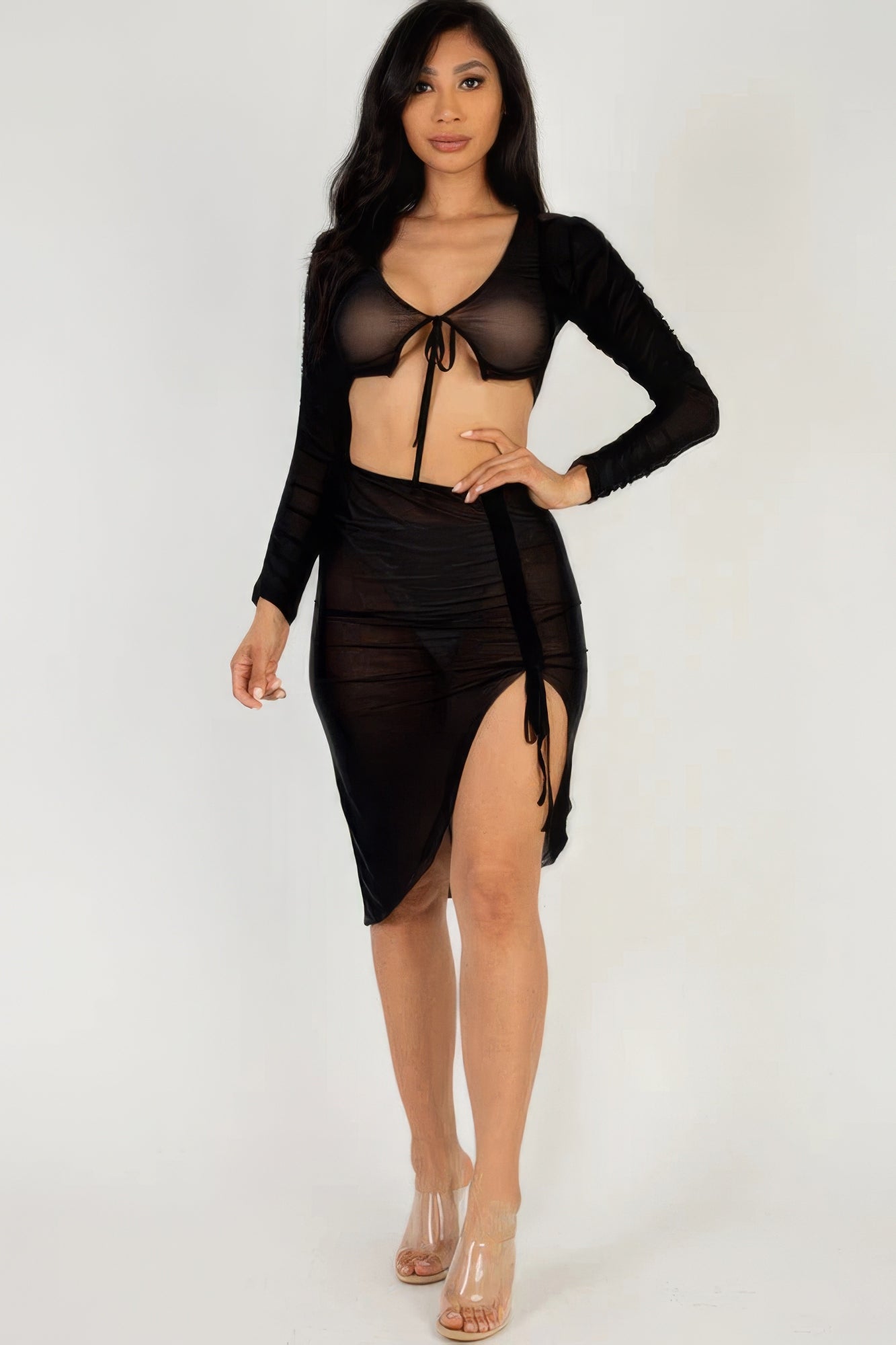 Sheer Ruched Swim Cover Up