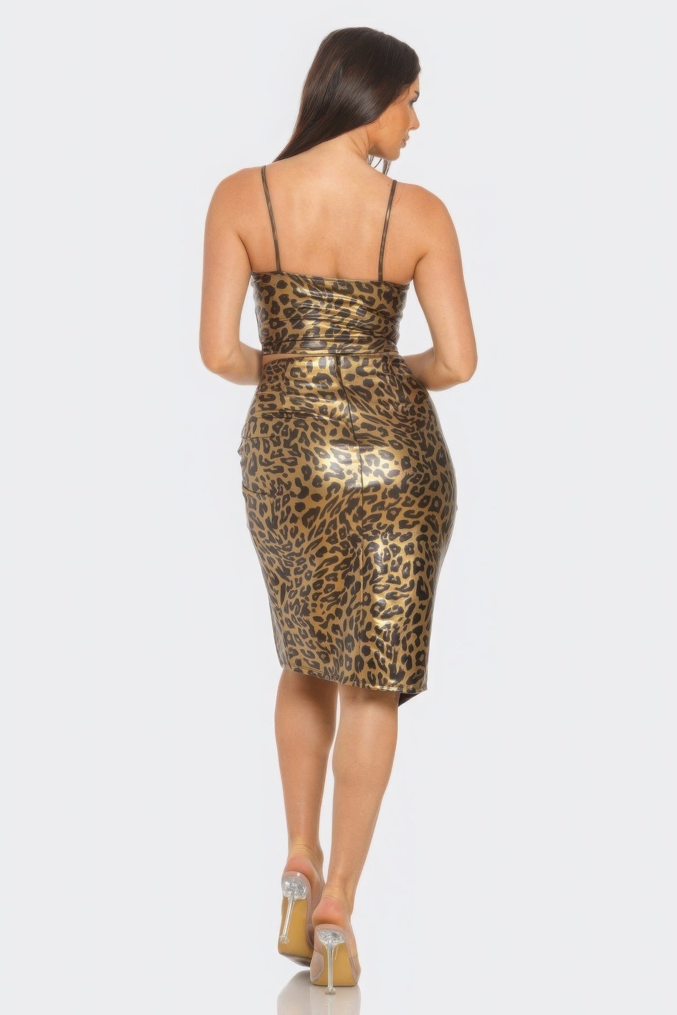 Cheetah Print Wrap Skirt Set