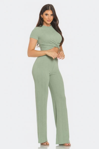 Crop Top And Flare Pants Set