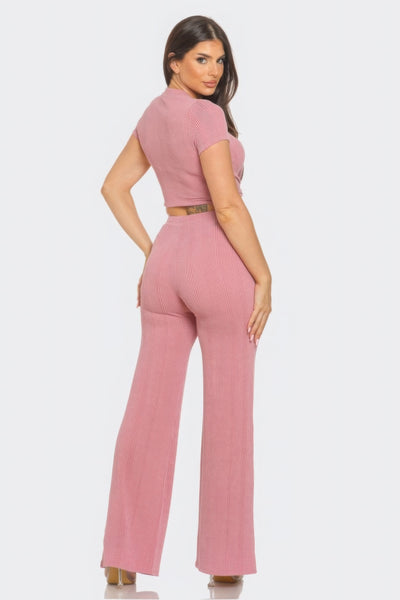 Crop Top And Flare Pants Set