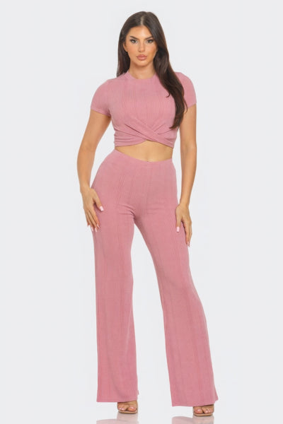 Crop Top And Flare Pants Set