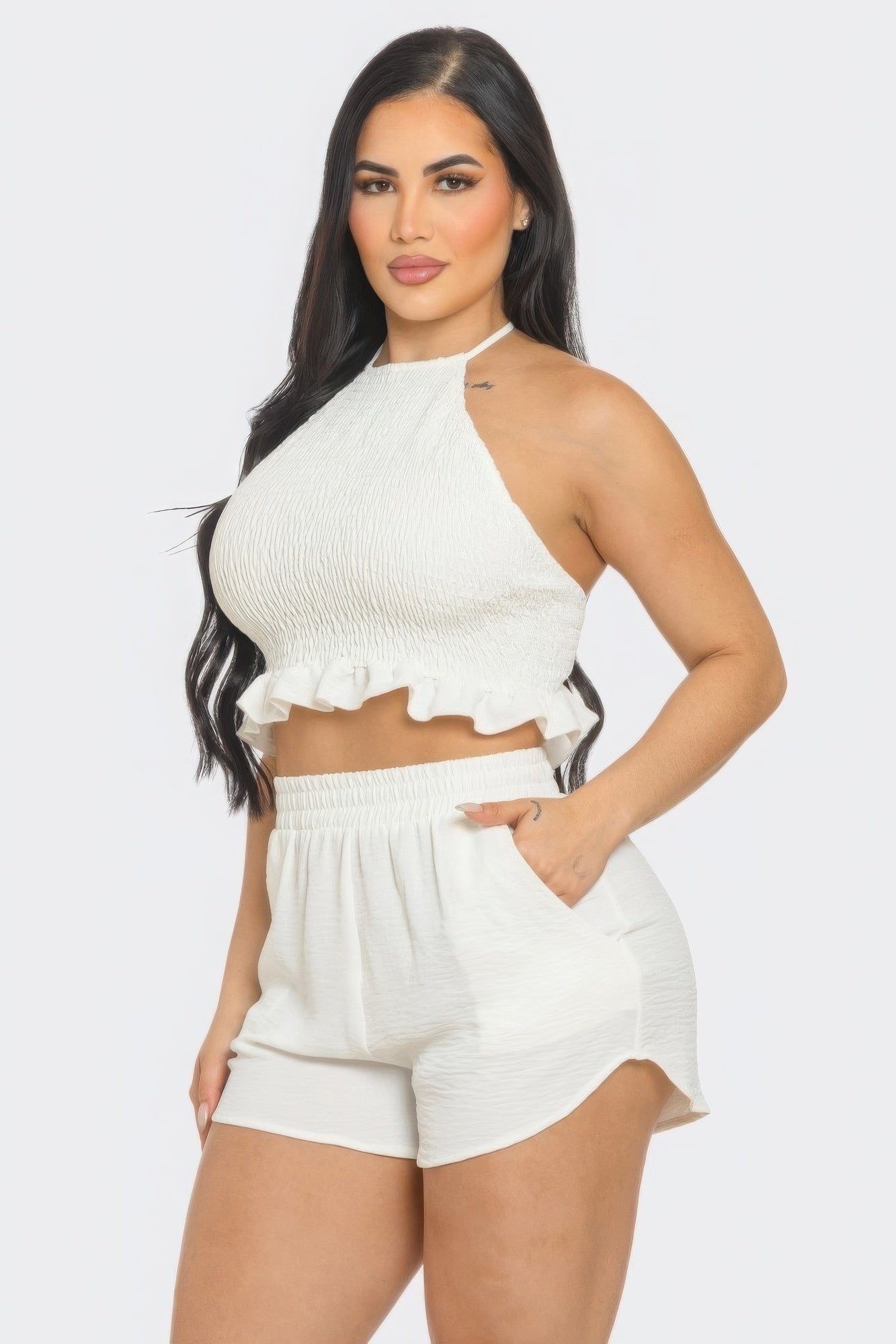 Ivory Halter Top And Shorts Set