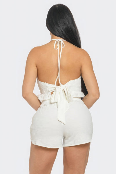 Ivory Halter Top And Shorts Set