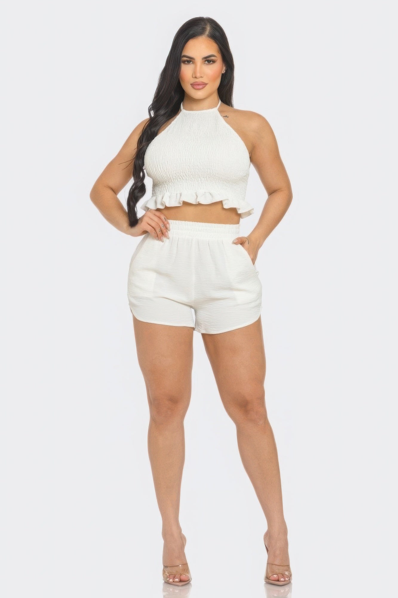 Ivory Halter Top And Shorts Set