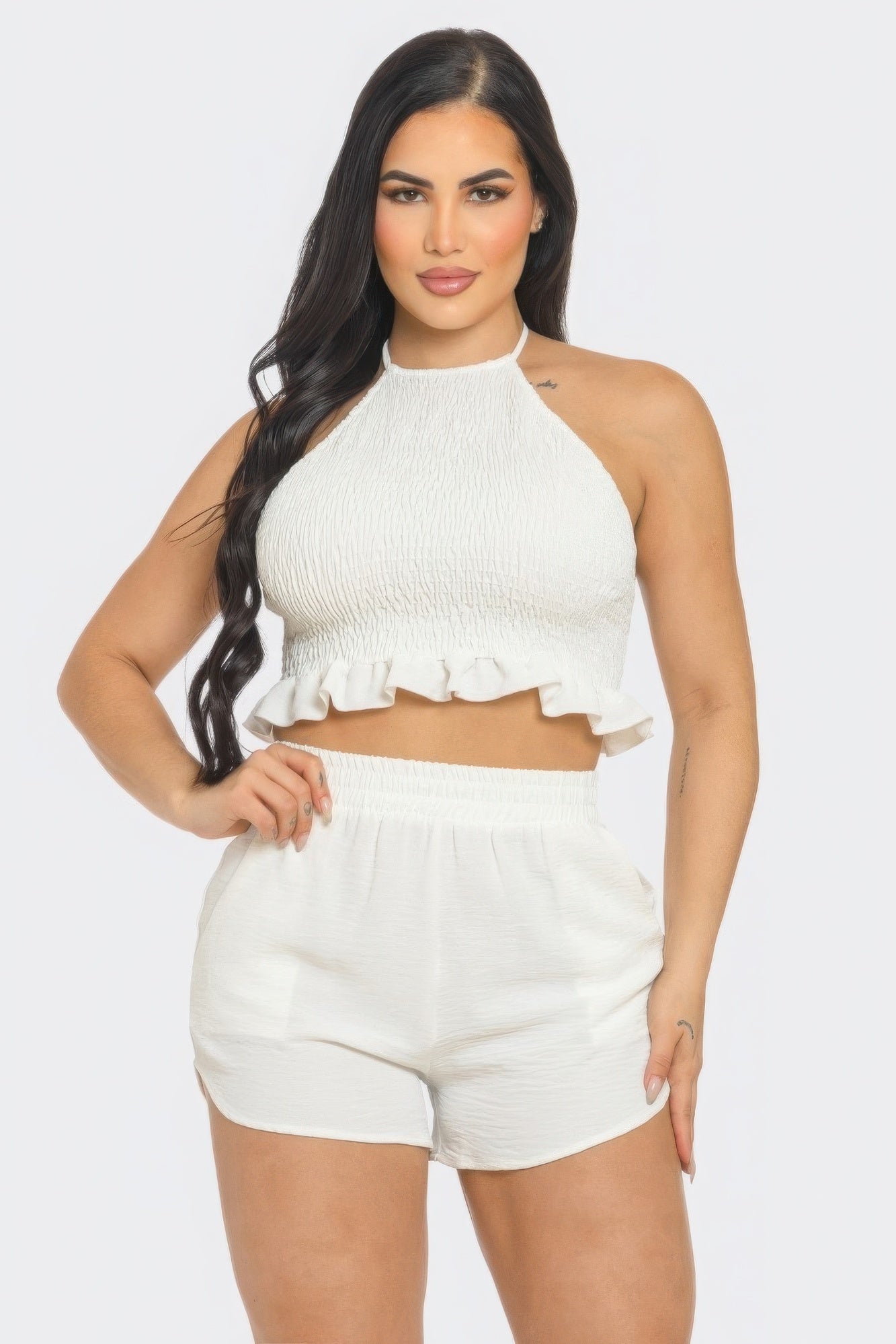 Ivory Halter Top And Shorts Set