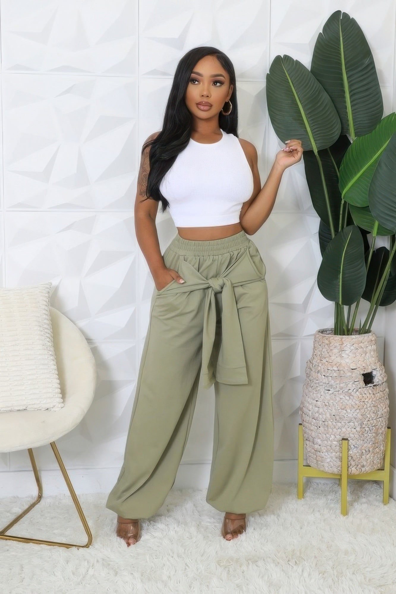 High Waist Front Tie Joggers