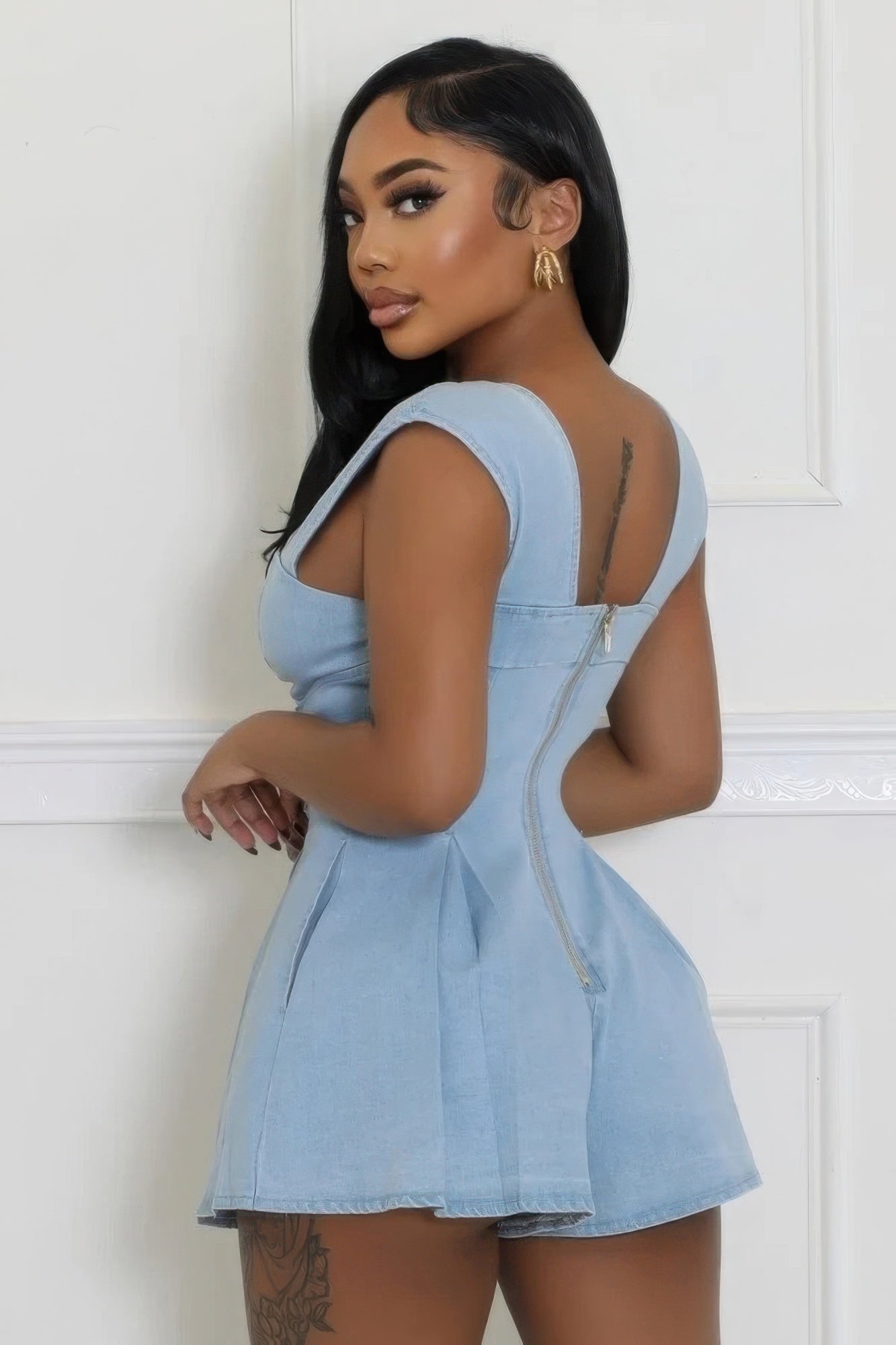 Delilah Deep V Denim Romper