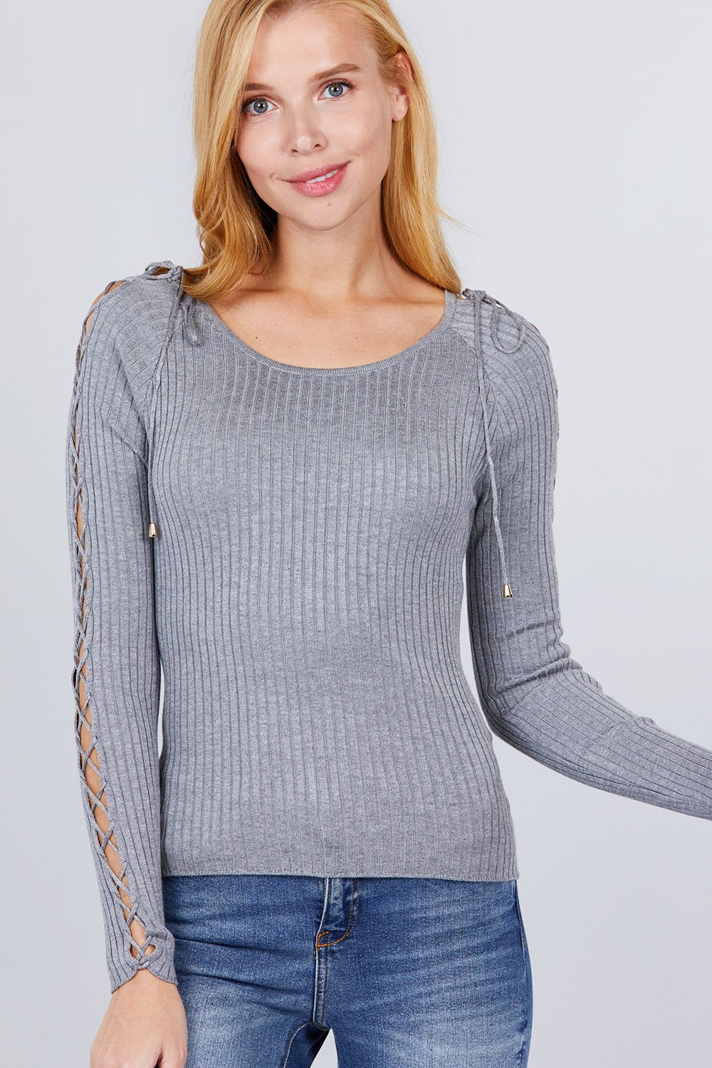 Long Sleeve Strappy Rib Sweater