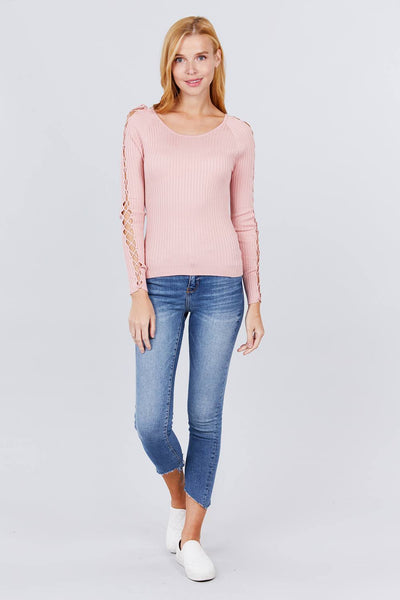 Long Sleeve Strappy Rib Sweater