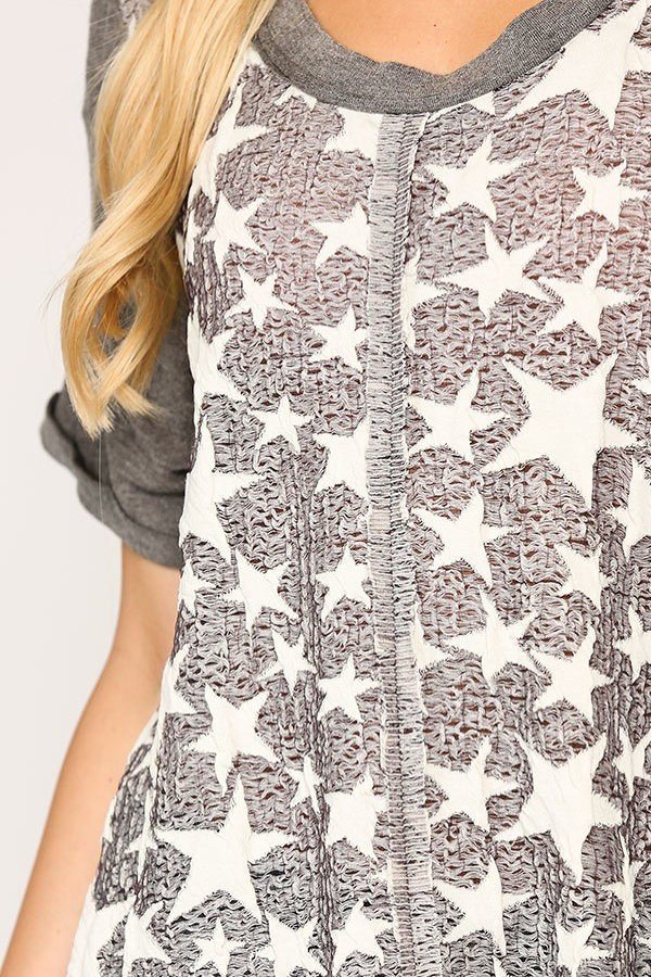 Star Print Tunic With Raw Hem