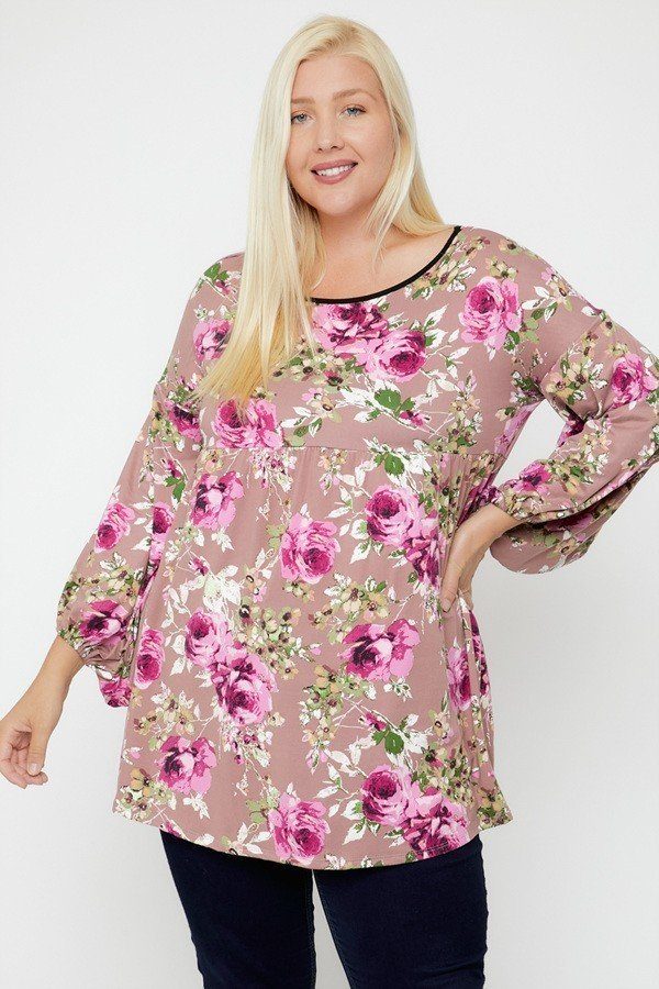 Floral Bubble Sleeve Tunic