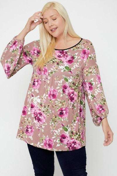 Floral Bubble Sleeve Tunic