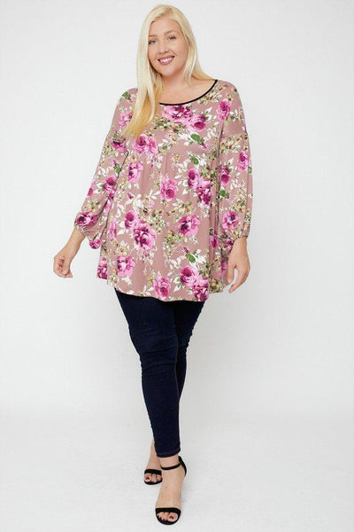 Floral Bubble Sleeve Tunic