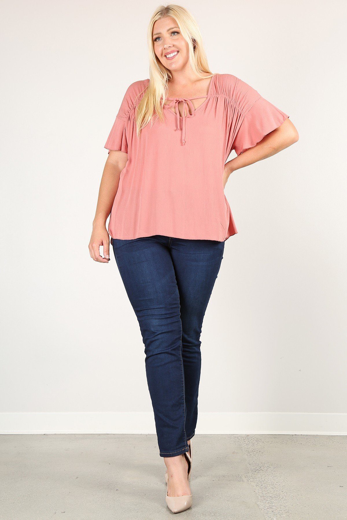 Plus Solid Top With Pleated Details