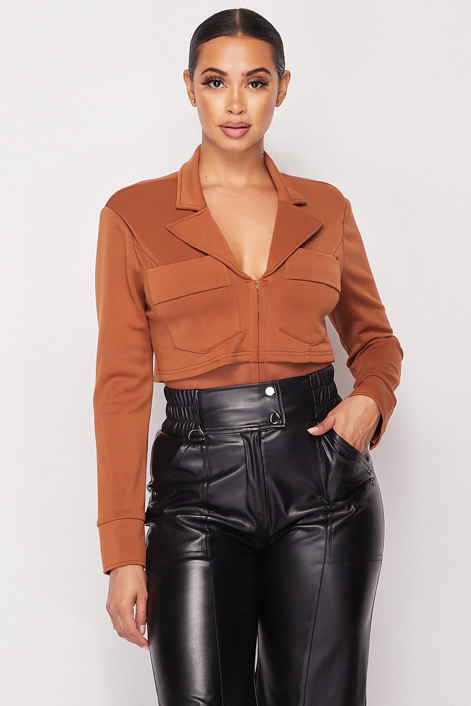 Power Cropped Blazer Bodysuit