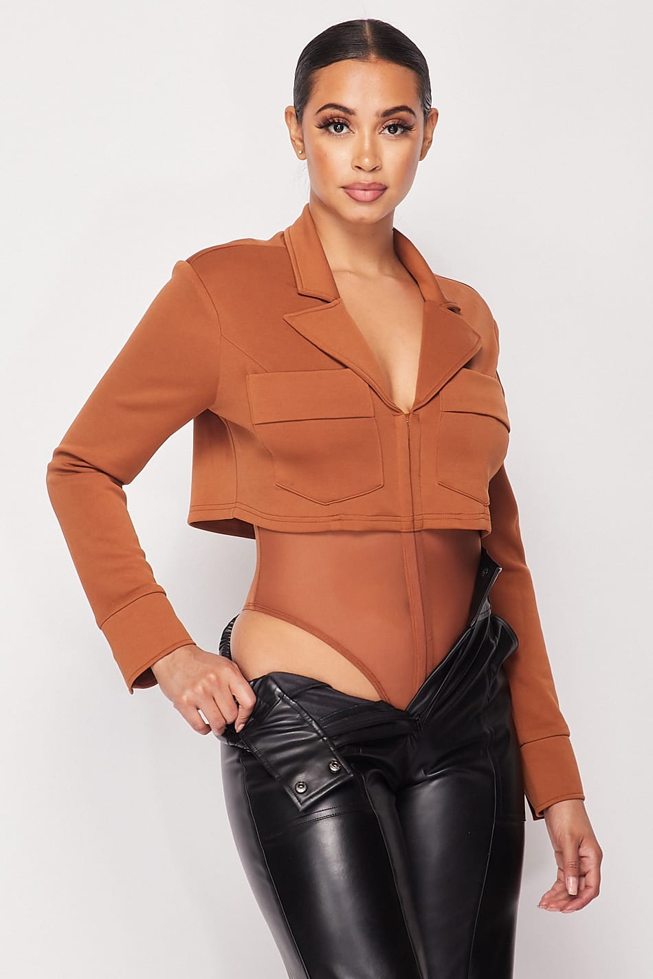 Power Cropped Blazer Bodysuit