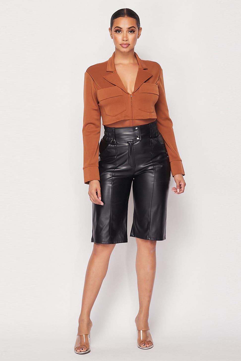 Power Cropped Blazer Bodysuit