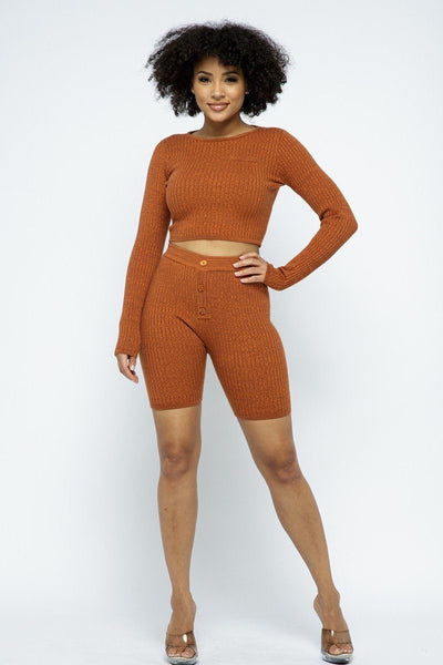 Warm Knit Biker Shorts Set