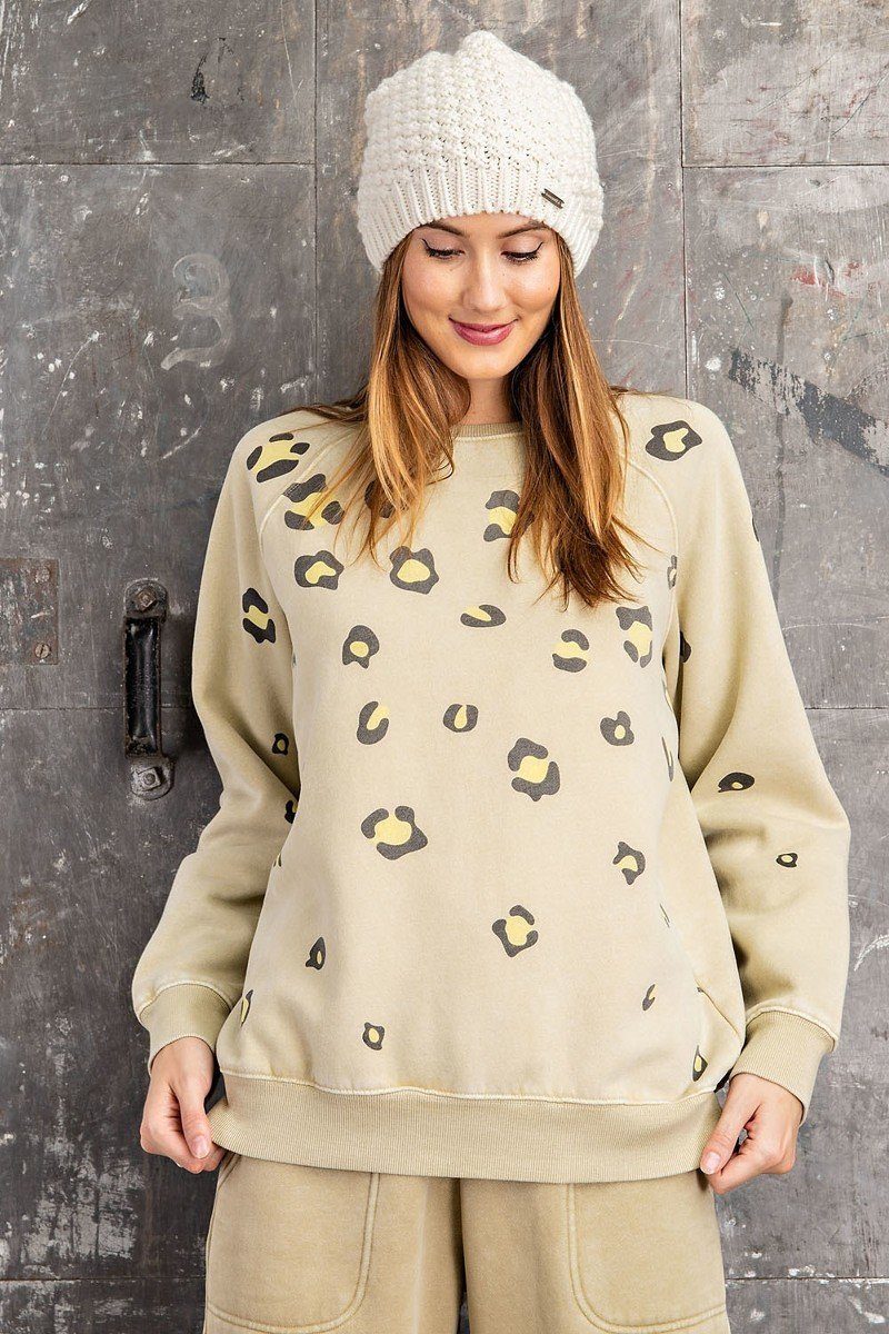 Leopard Print Washed Terry Sweatshirt