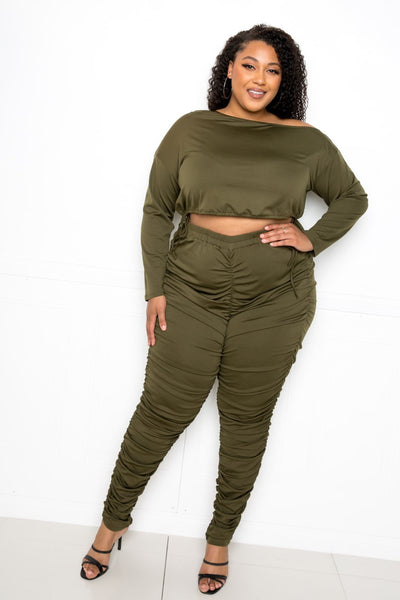 Off Shoulder Ruched Leggings Set