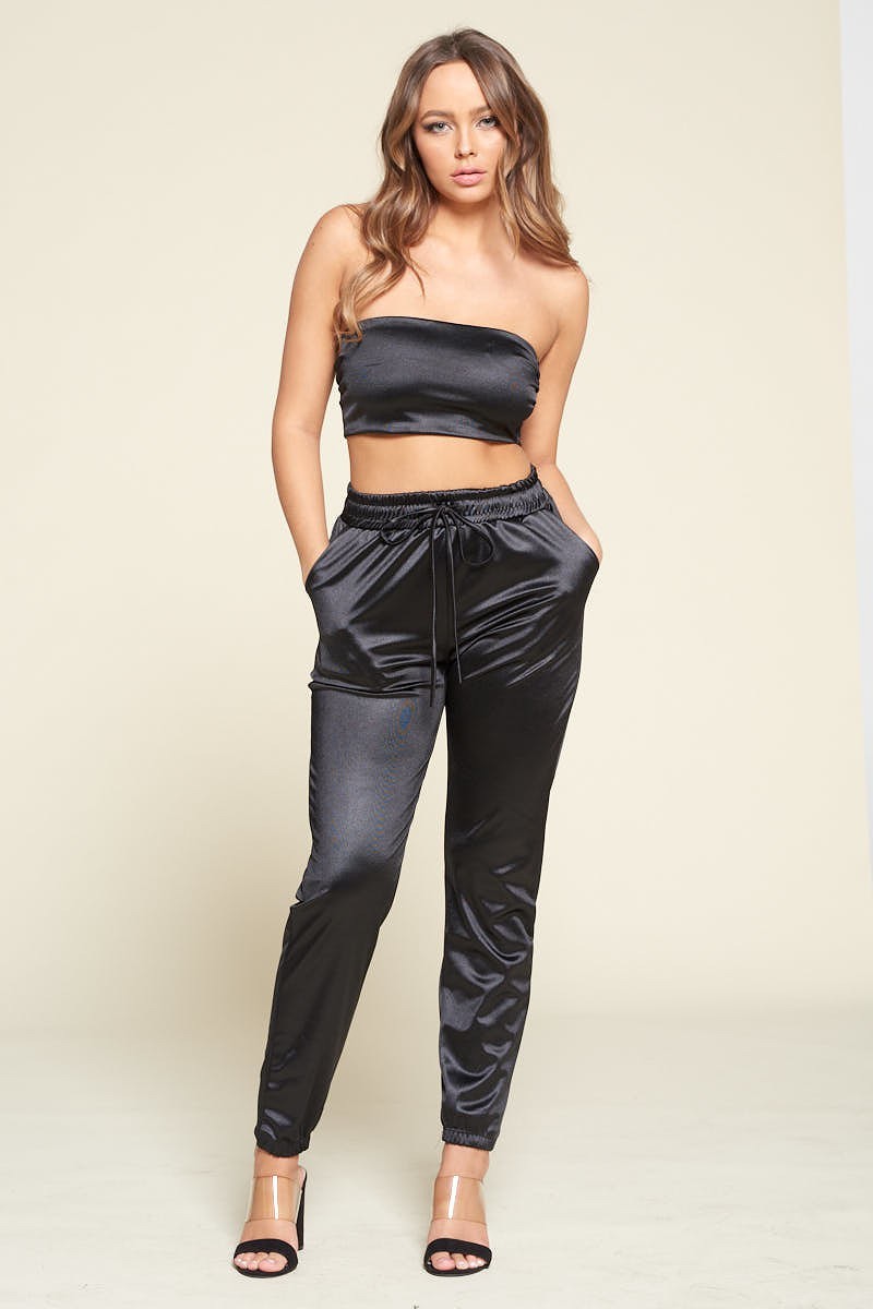 Satin Luxury Tube Top Pant Set