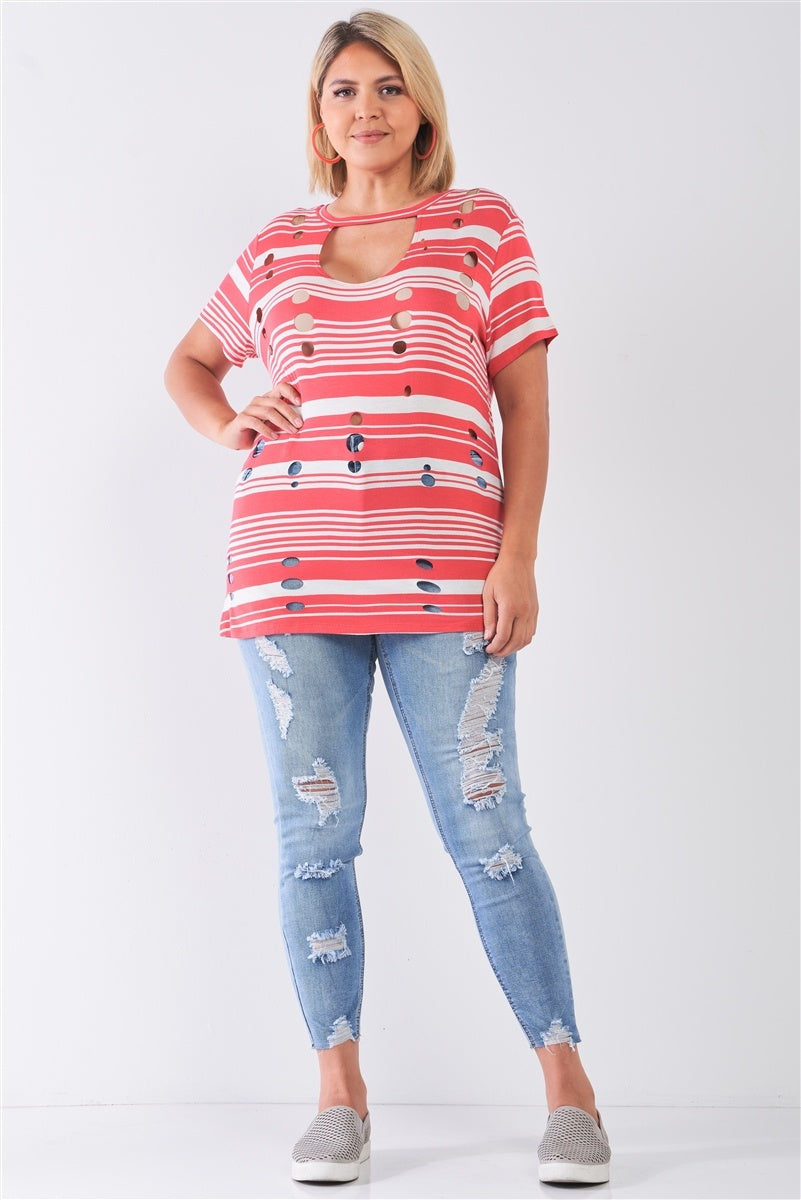 Striped And Distressed Cut-out Top