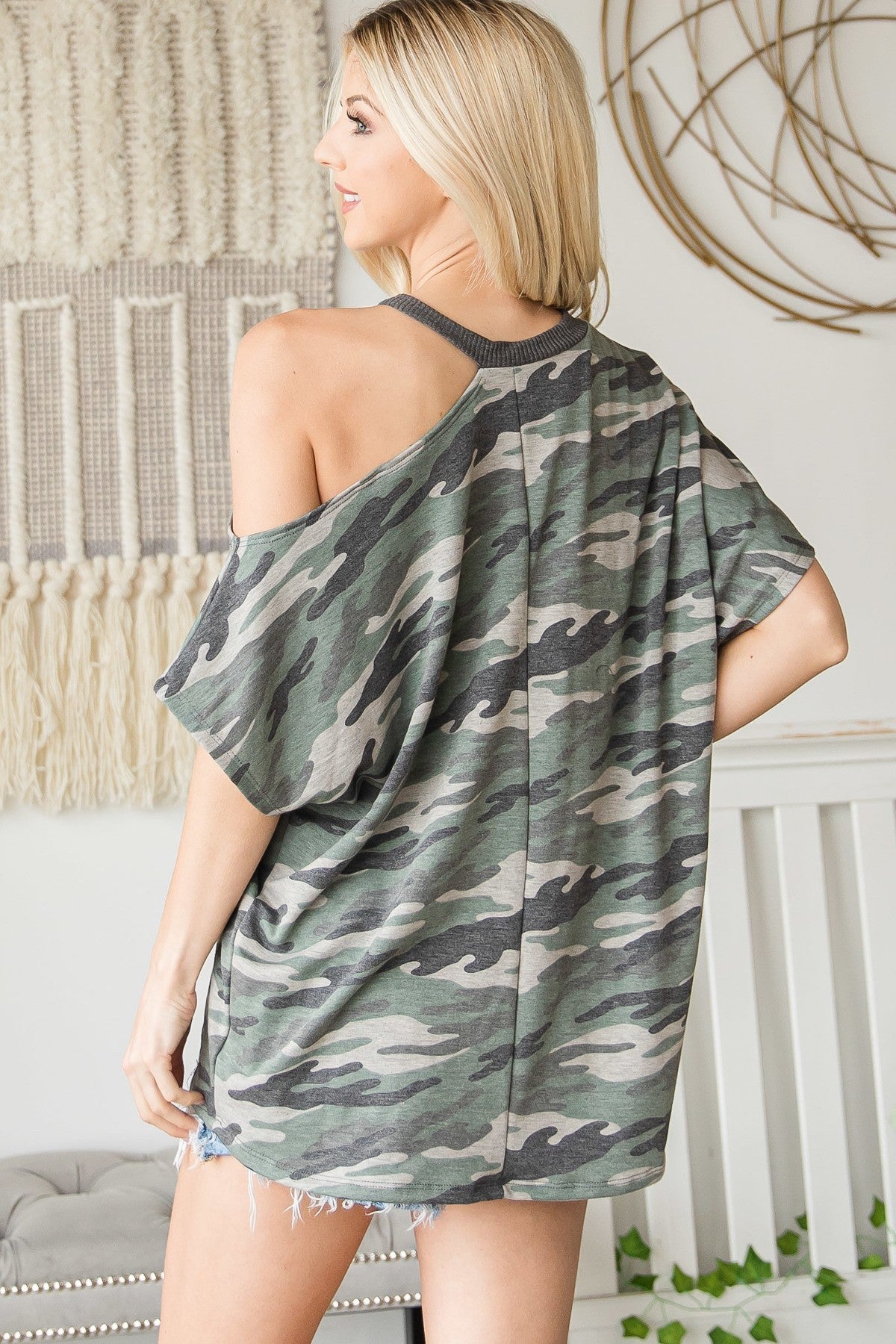 Asymmetrical Camo Print Top