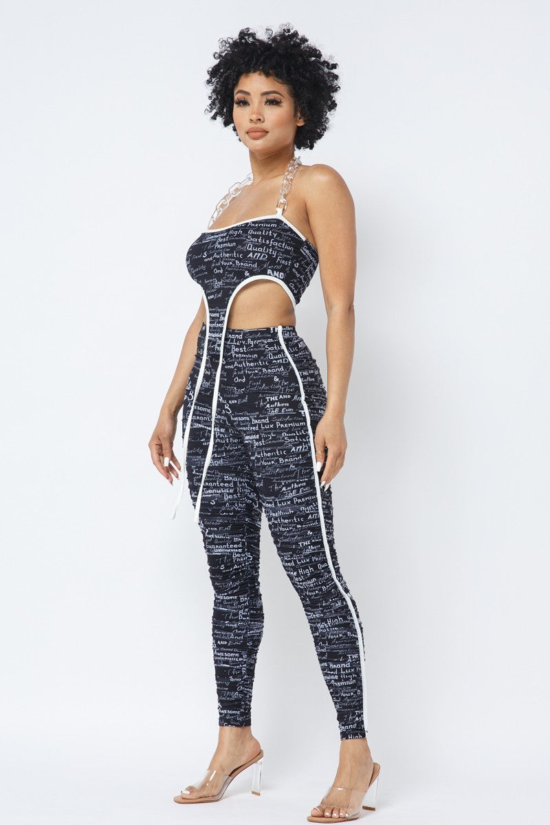 Mesh Halter Crop Top With Matching Leggings