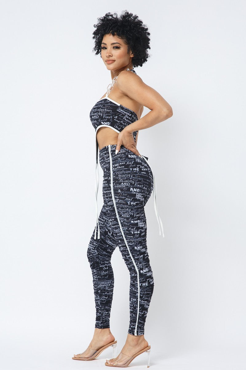 Mesh Halter Crop Top With Matching Leggings