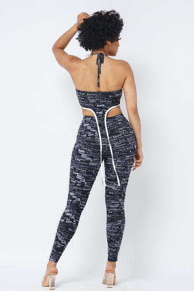 Mesh Halter Crop Top With Matching Leggings