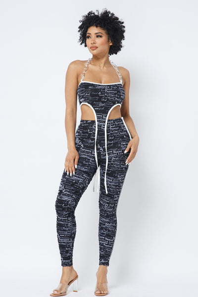 Mesh Halter Crop Top With Matching Leggings