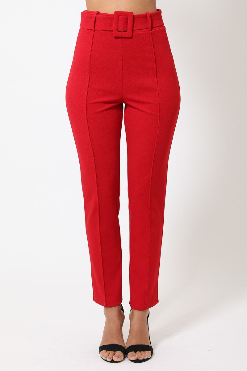 Perfect Fit Belted Ankle Tapered Pants