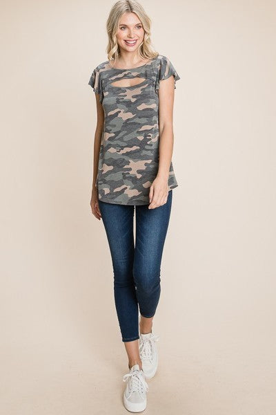 Camo Print Cut Out Top