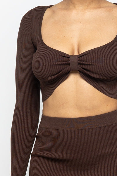 Sexy Chocolate High Slit Skirt Set