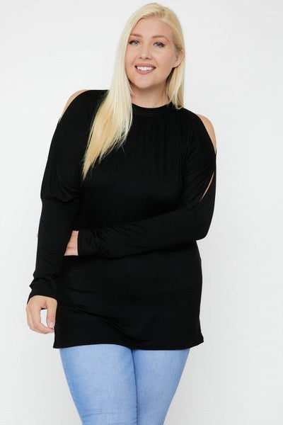 Plus Long Sleeves Solid Top