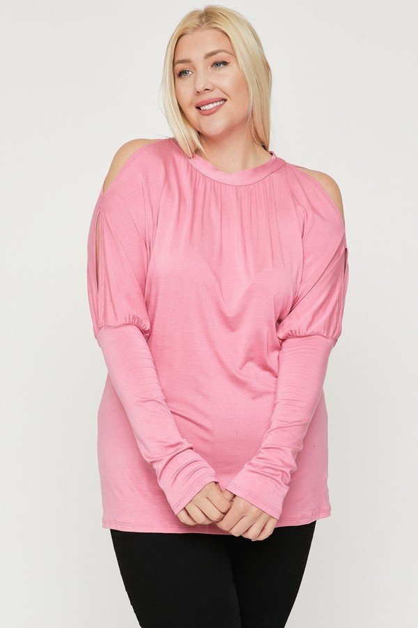 Plus Long Sleeves Solid Top