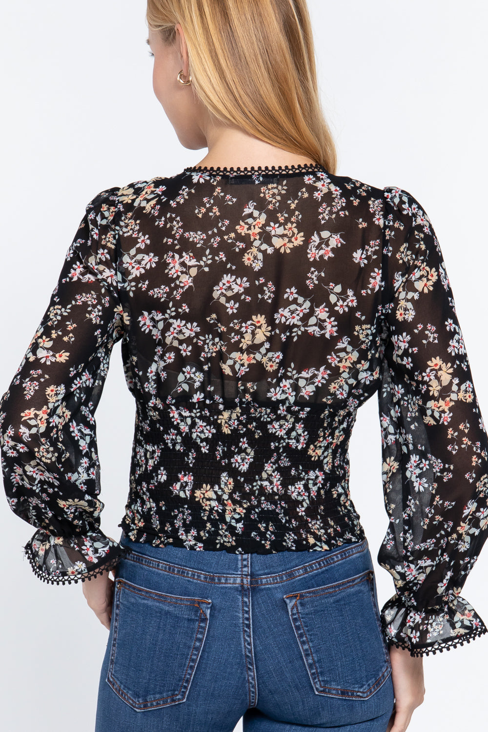 Ruffle Sleeve Floral Chiffon Top