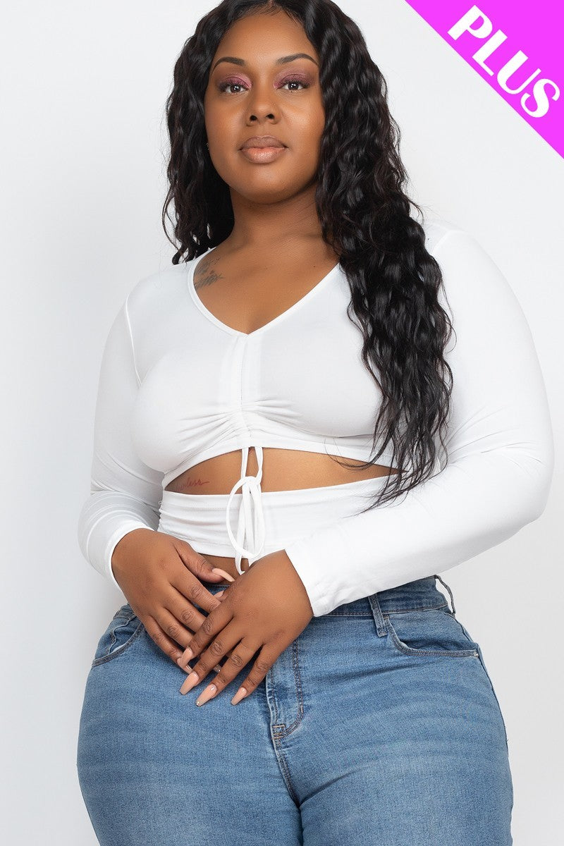 Plus Drawstring Ruched Cutout Crop Top