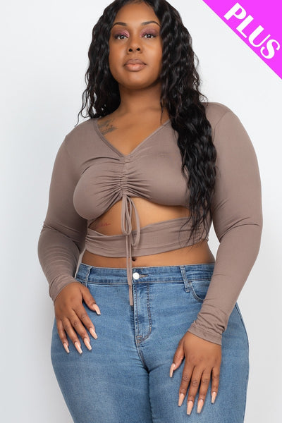 Plus Drawstring Ruched Cutout Crop Top