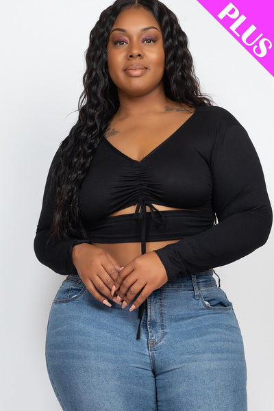 Plus Drawstring Ruched Cutout Crop Top