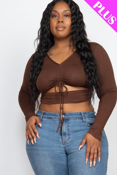 Plus Drawstring Ruched Cutout Crop Top