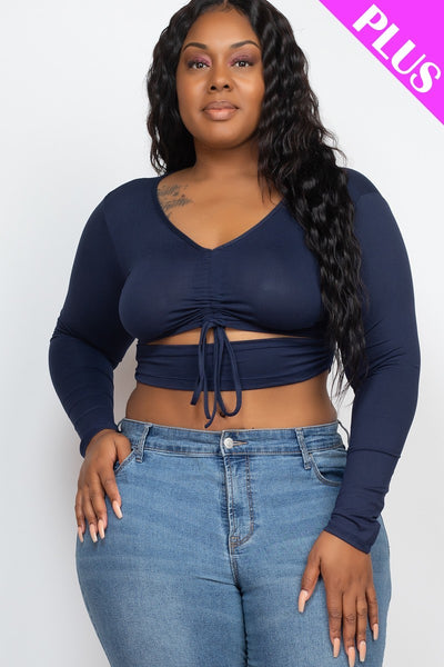 Plus Drawstring Ruched Cutout Crop Top