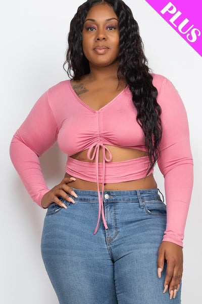 Plus Drawstring Ruched Cutout Crop Top