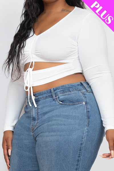 Plus Drawstring Ruched Cutout Crop Top