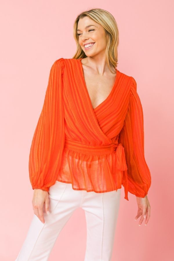 Surplice Neckline Sheer Peplum Top