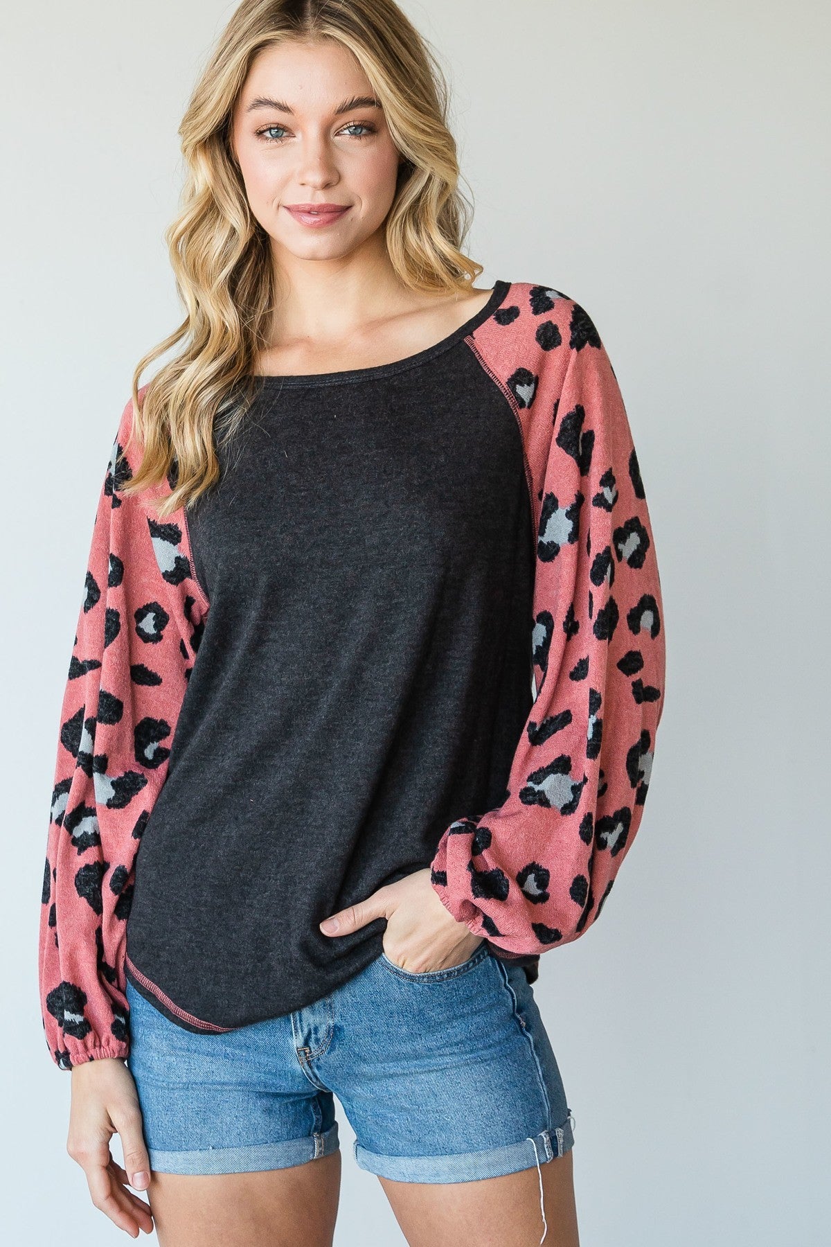 Animal Print Color Block Top